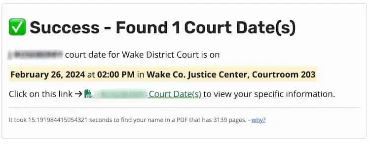 Court Dates by Name Results
